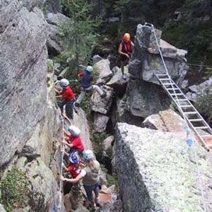 A family climbs the mountain